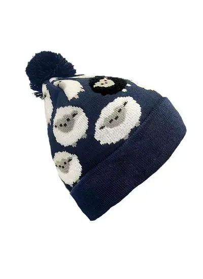 Kids Navy Sheep Knit Pom-Pom Beanie